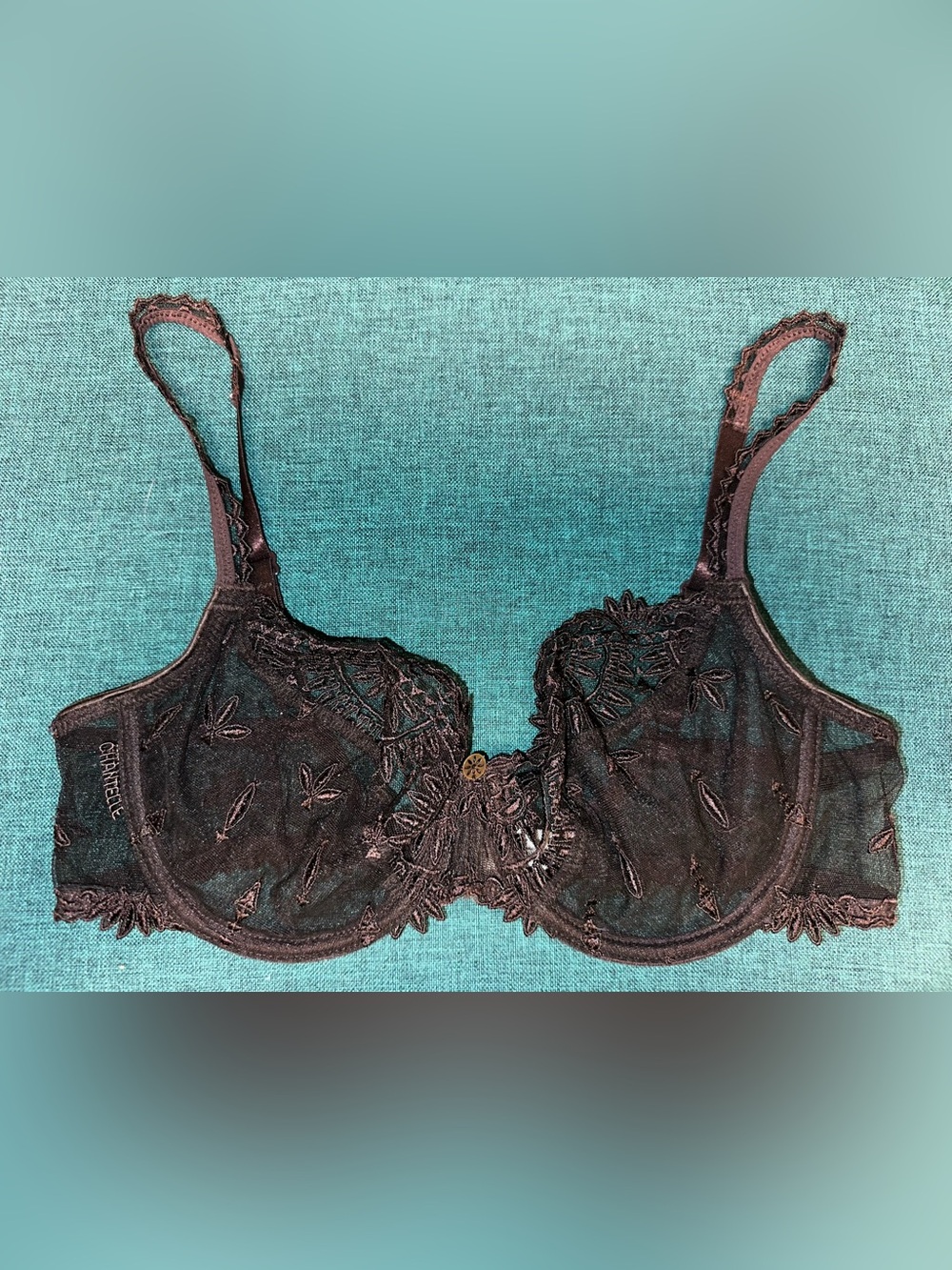 NEW Chantelle 3691 Africa Sheer Embroidered Bra 34C Toffee UW Demi NWOT